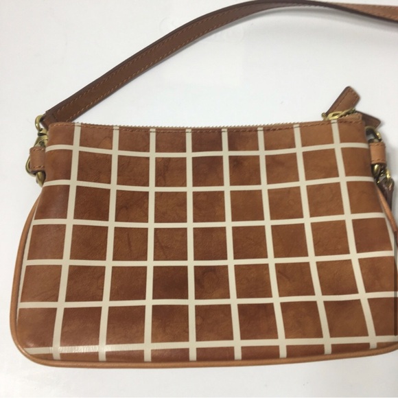 Fossil tan and white checkered leather crossbody bag. - Picture 7 of 14